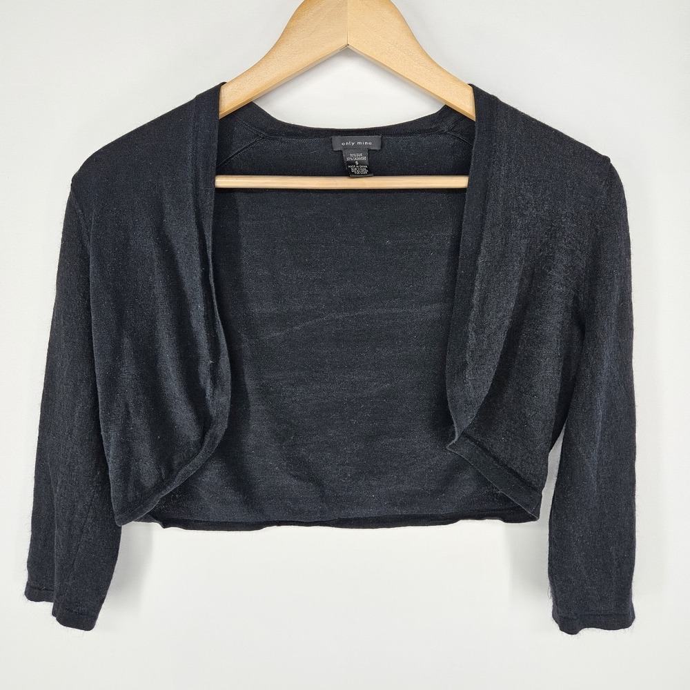 Only Mine Bolero Cardigan Womens Small S Black Silk Cashmere Knit Shrug Crop